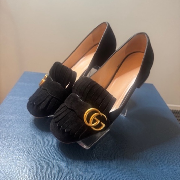 Gucci Marmont Kiltie Loafers, black suede, size 37 - Picture 1 of 4